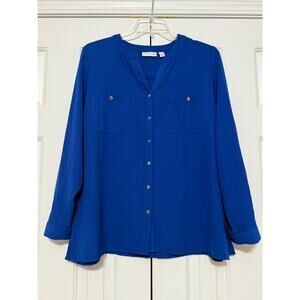 Susan Graver Royal Blue Long Sleeve Blouse, Size 16